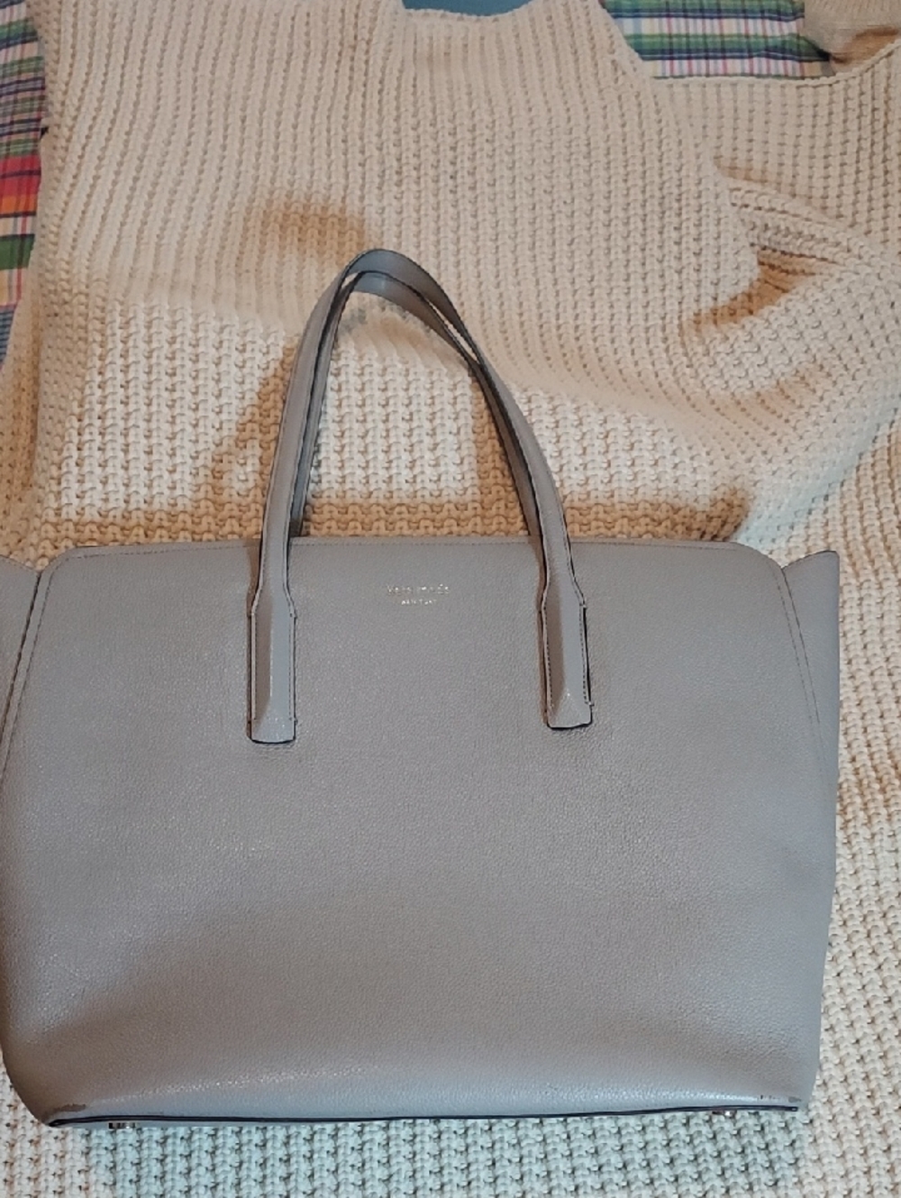 Kate Spade New York Large Leather Like Tote Bag In Gray